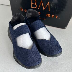 bernie mev. Navy Blue Woven Mary Jane Sandals. Brand New
